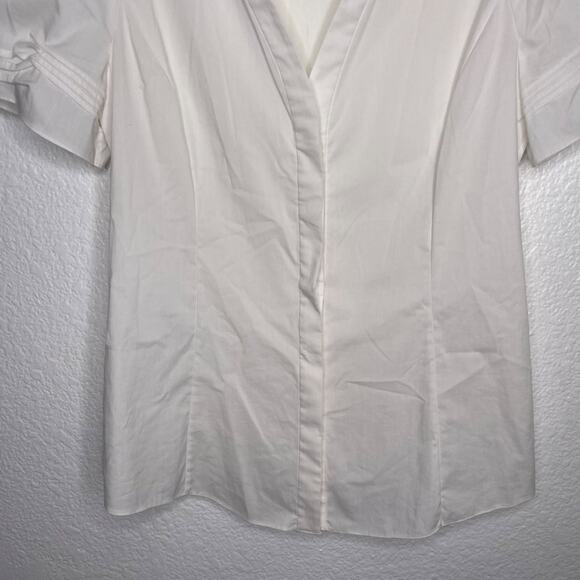 Tahari Womens Top Size Small White Short Sleeve Collared Button Front Blouse - Picture 7 of 15